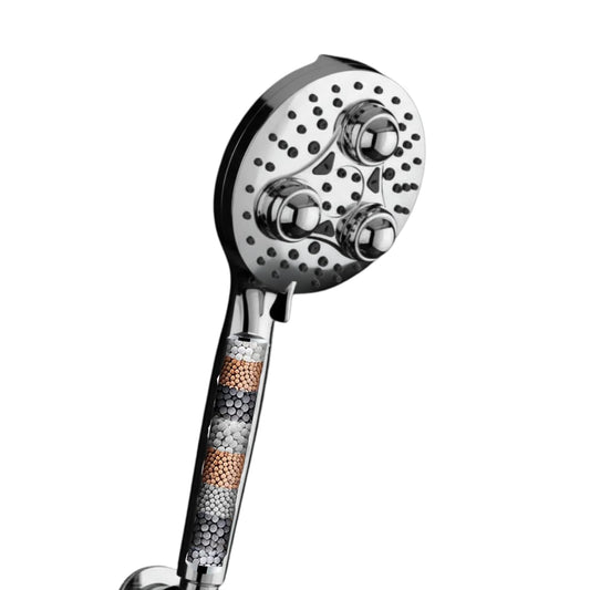 Shower Head with Triple 360 Degree Rotating Massage Rollers, Filter Beads, High Pressure Water Spray (277 mm × 128 mm × 128 mm)