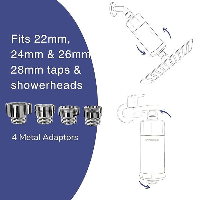 Inline Shower Filter and Tap filter with Replaceable Multi-Layer Cartridge (5.5D x 5.5W x 13.5H)