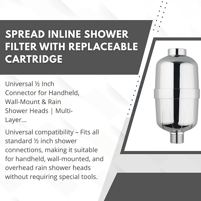 Inline Shower Filter and Tap Filter with Replaceable Cartridge (5.5D x 5.5W x 13.5H)