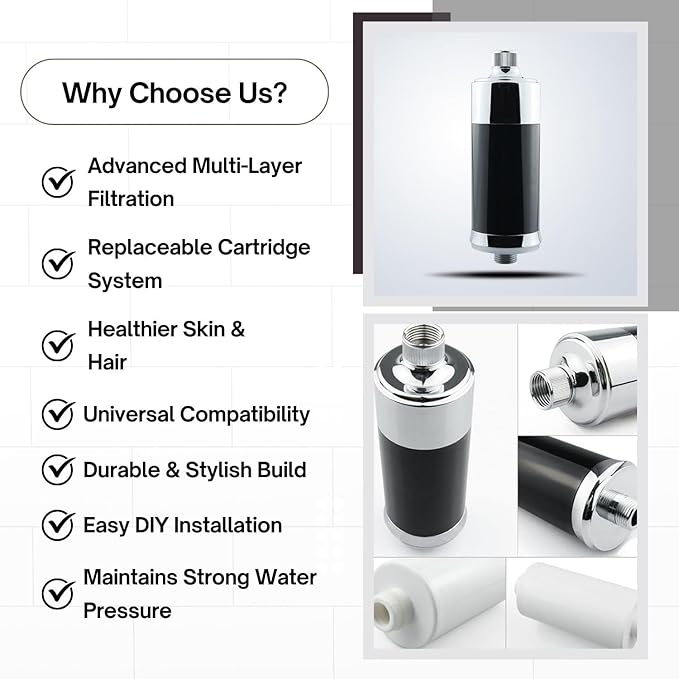 Inline Shower Filter and Tap filter with Replaceable Multi-Layer Cartridge (5.5D x 5.5W x 13.5H)