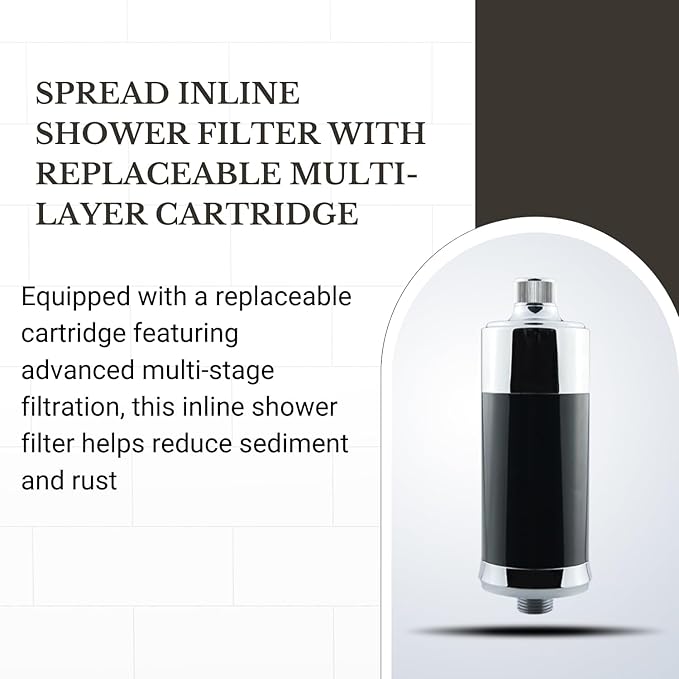 Inline Shower Filter and Tap filter with Replaceable Multi-Layer Cartridge (5.5D x 5.5W x 13.5H)
