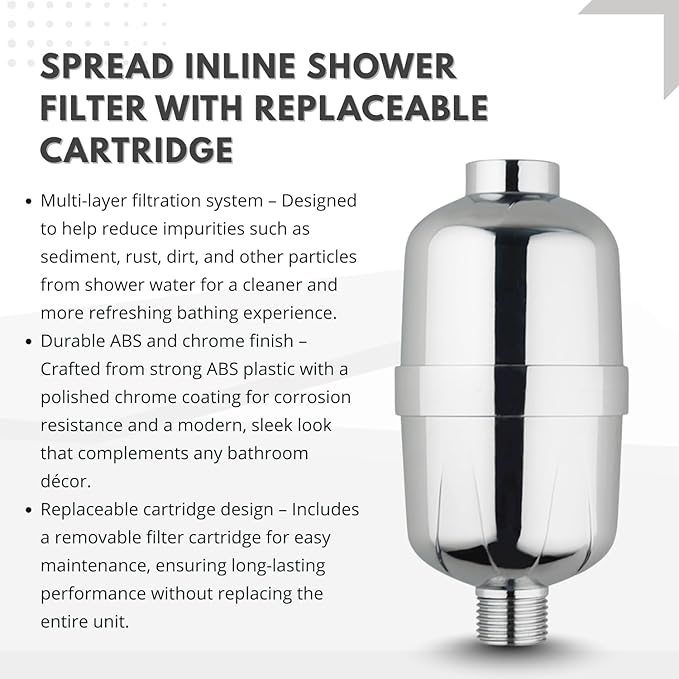 Inline Shower Filter and Tap Filter with Replaceable Cartridge (5.5D x 5.5W x 13.5H)