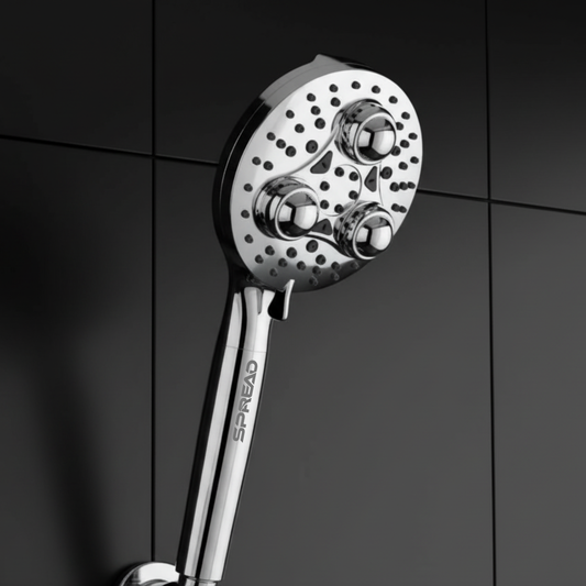 Shower Head with Triple 360 Degree Rotating Massage Rollers, Filter Beads, High Pressure Water Spray (277 mm × 128 mm × 128 mm)