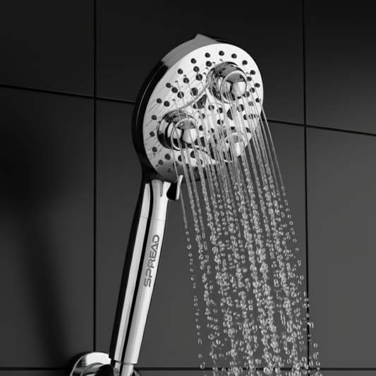 Shower Head with Triple 360 Degree Rotating Massage Rollers, Filter Beads, High Pressure Water Spray (277 mm × 128 mm × 128 mm)